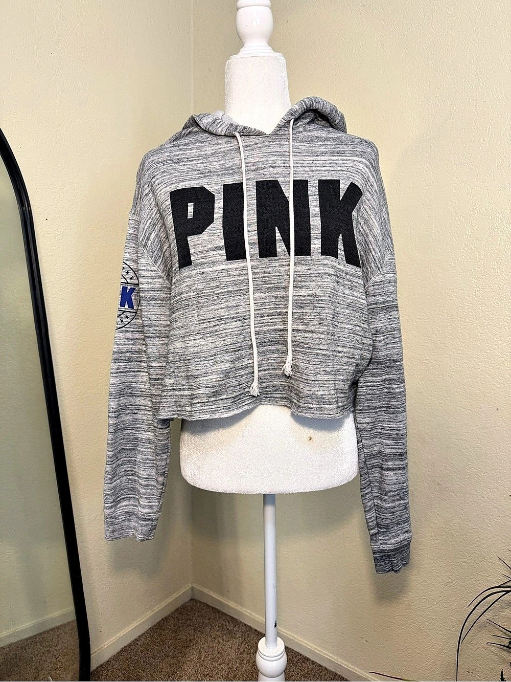 Victoria's Secret PINK Victoria's Secret Campus Crop Hoodie Grey Heather Logo